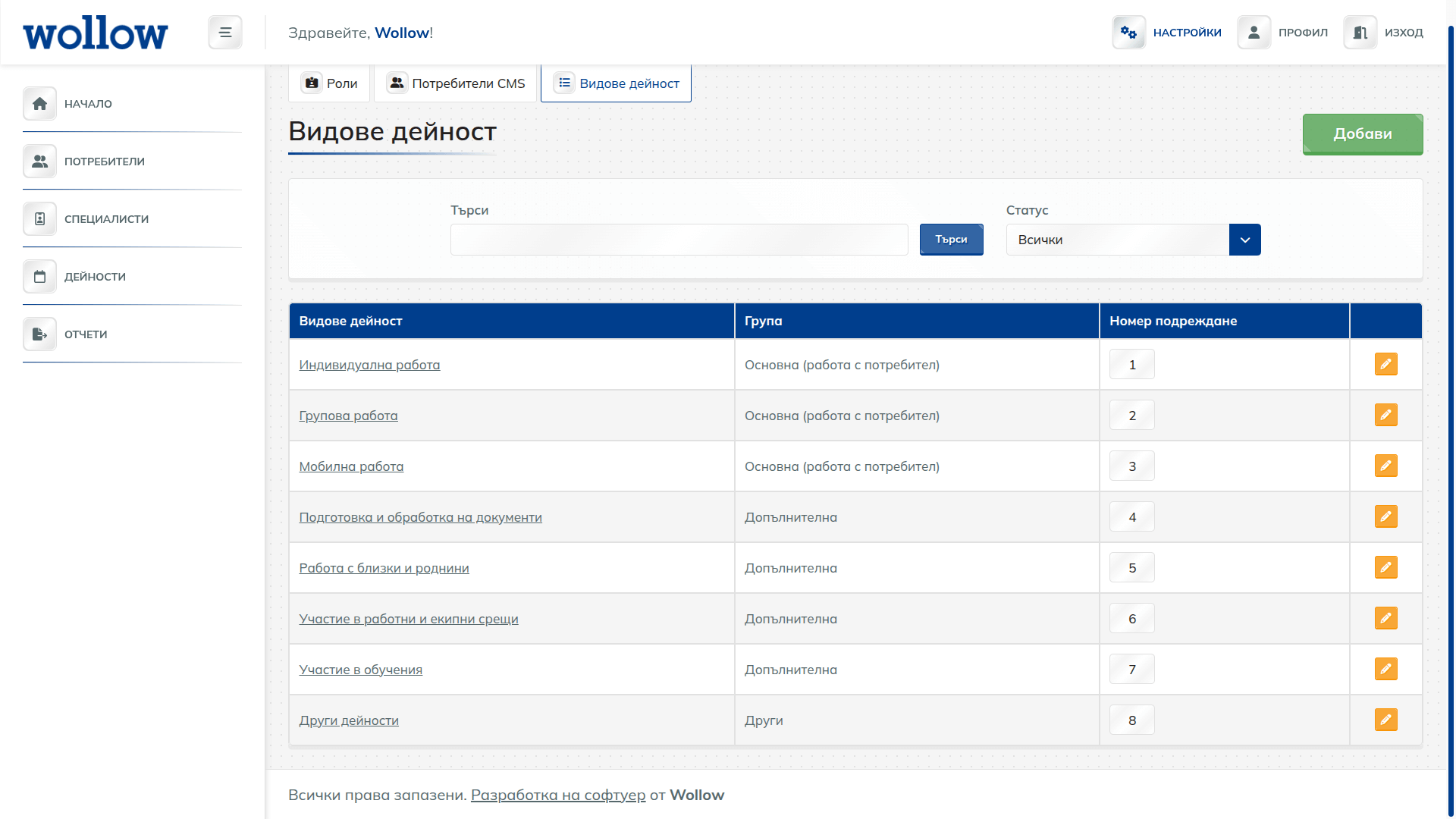 wollow project Web Software for Centers for Social Rehabilitation and Integration (CSRI)